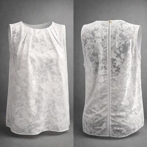 Liz‎ Claiborne XL White Floral Devore Sleeveless Blouse keyhole back with Cami